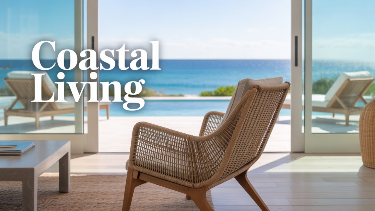 Coastal Zen Escape: Serene Oceanfront Living Room Ambience