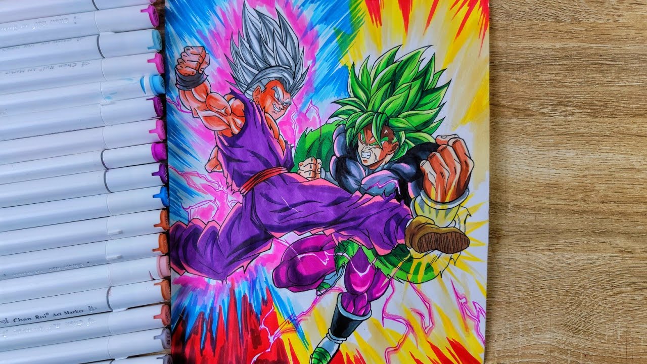 Drawing Beast Gohan vs Broly The Legendary Super saiyan [ Epic Fight Scene ]