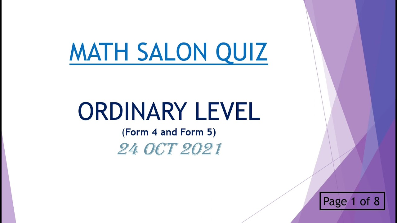 MATH SALON QUIZ O LEVEL 24OCT2021