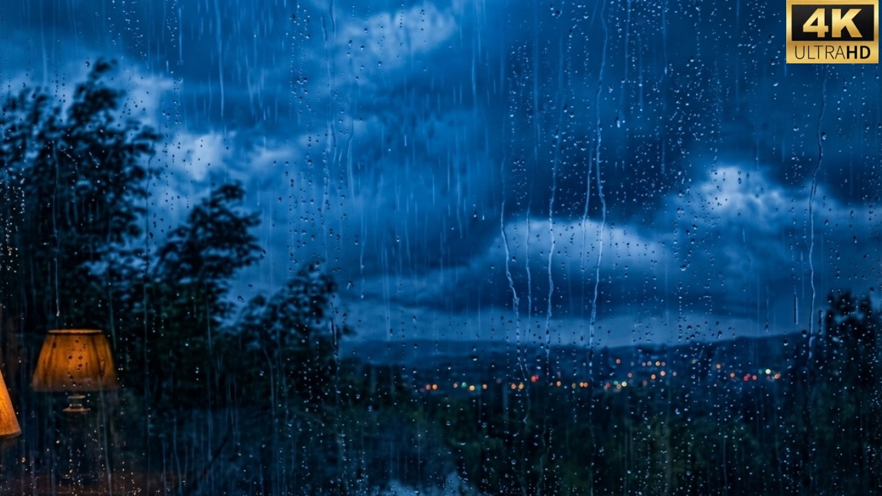 Heavy Rain Sounds for Sleep 5 Hours 4K 🌧️ Deep Sleep & Study Rain (Rainy Window Ambience)