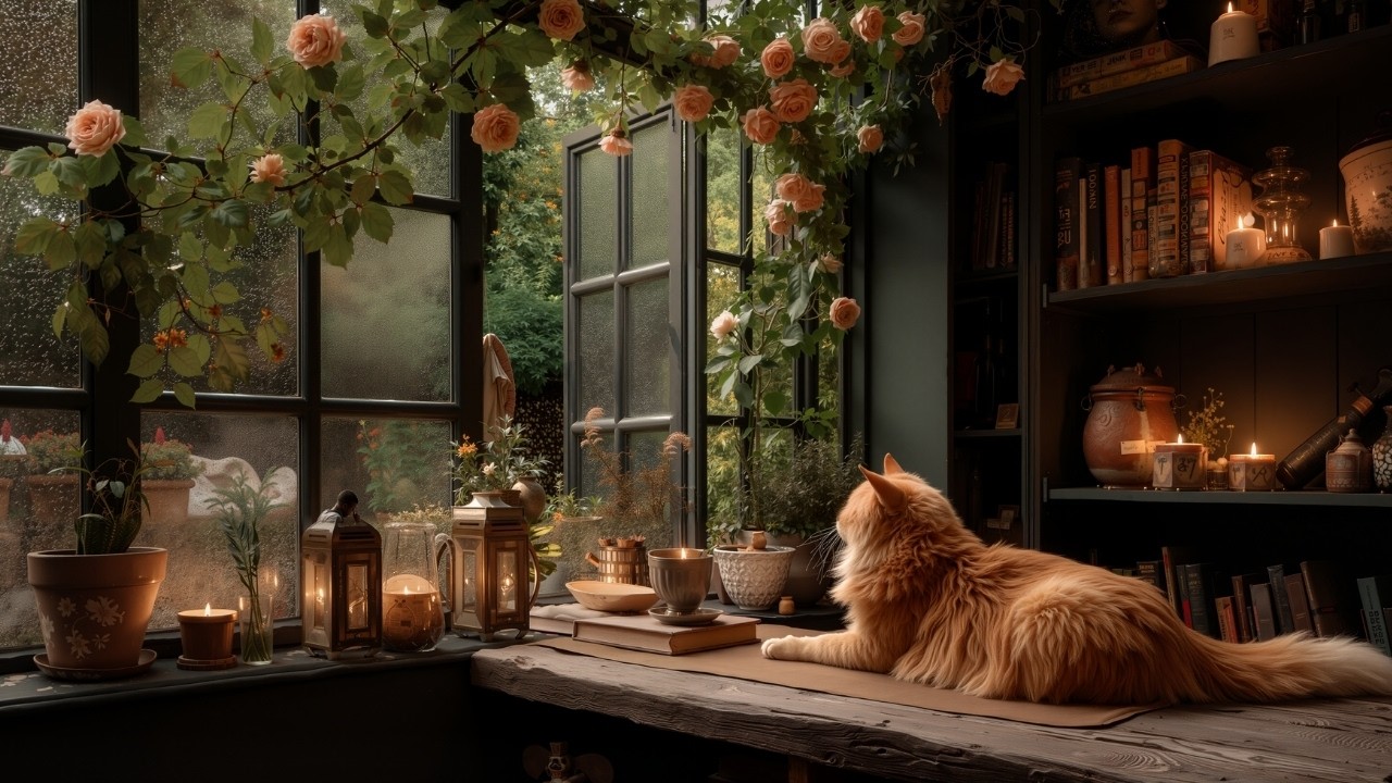February Jazz & Falling Rain in Forest | Cozy Window Ambience with Jazz and Rain for Relaxation