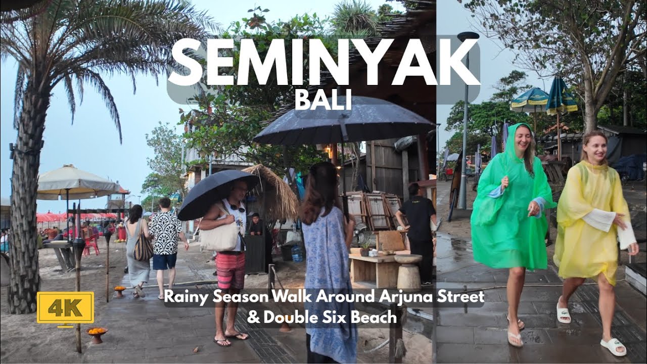 SEMINYAK, Bali Rainy Season Walk Around Arjuna Street & Double Six Beach Bali Walking Tour 4K/60fps