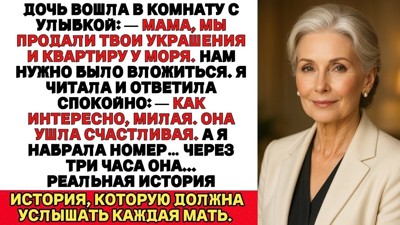 Моя дочь сказала_— Мы продали твои украшения и твою квартиру. Через три часа она узнала, что…