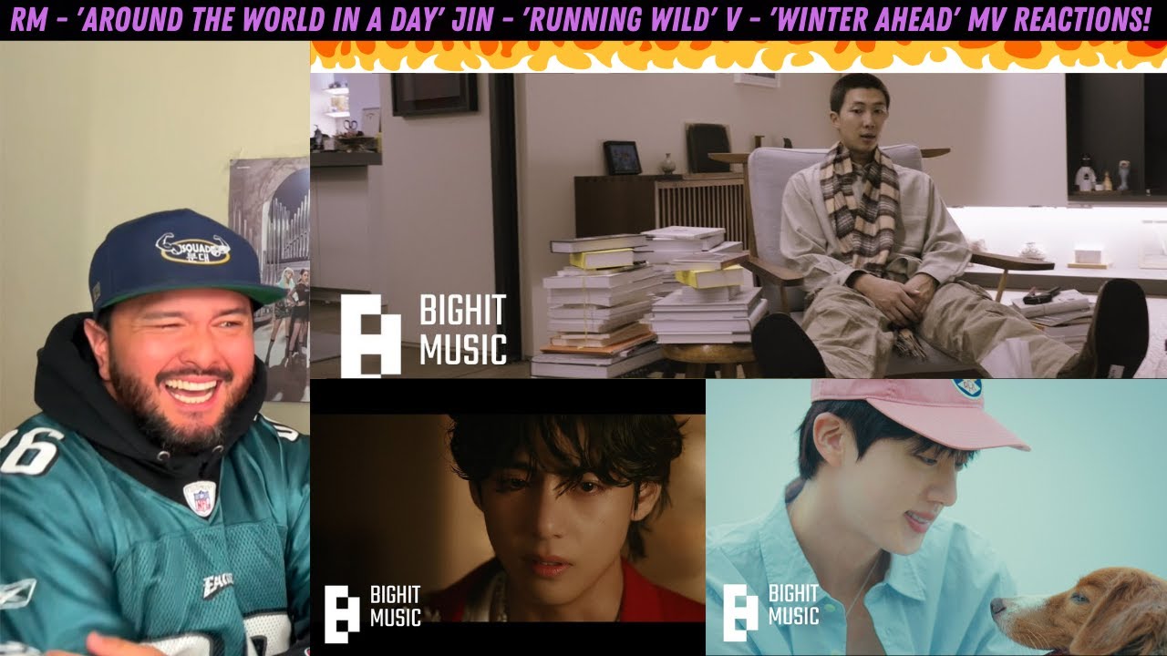 RM - 'Around the world in a day' JIN - 'Running Wild' V - 'Winter Ahead' MV Reactions!