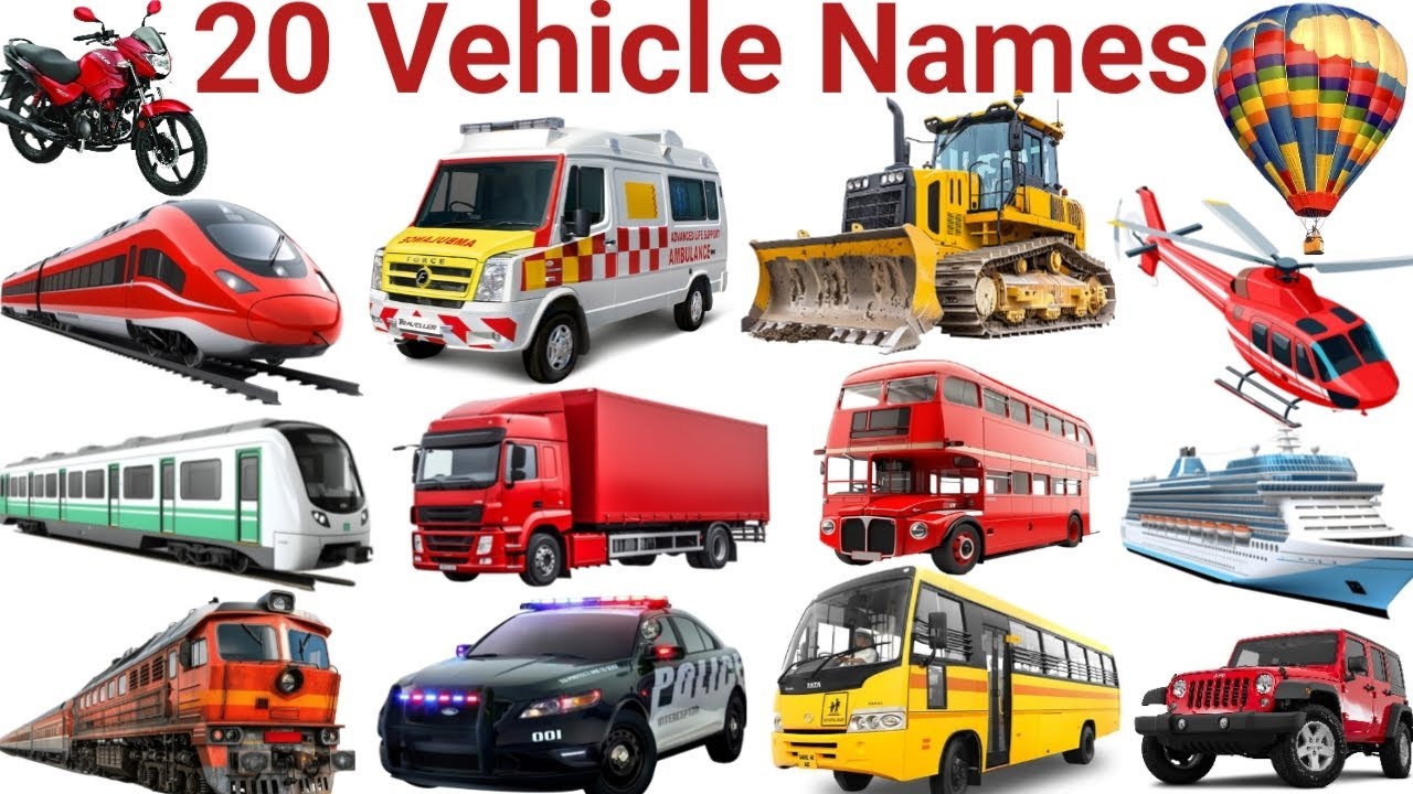 🏍️गाड़ियों के नाम | 20 Vehicle Names | Vehicle Names in Eng&Hindi with Picture | Fun Learning Video