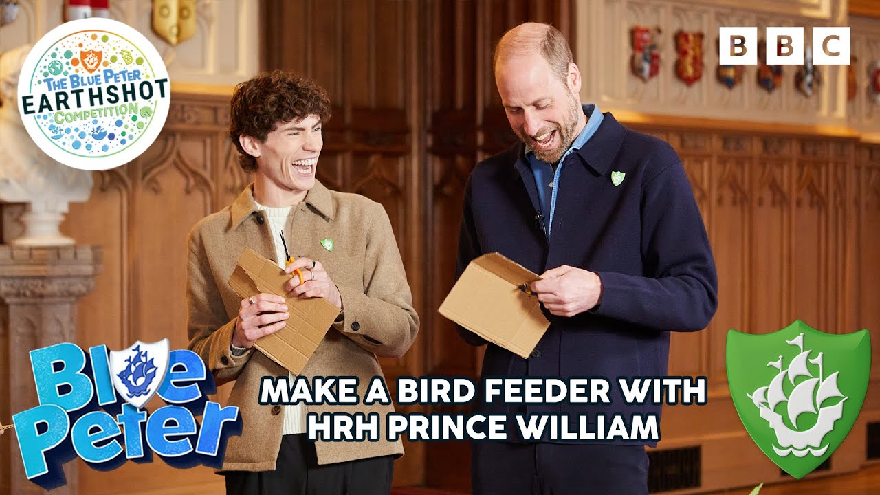 HRH Prince William makes a bird feeder with Blue Peter