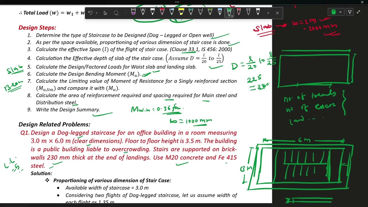 28 | Diploma 5th RCC | Design Of a Dog-Legged Staircase | Numerical | Full Design | Nilesh Jha