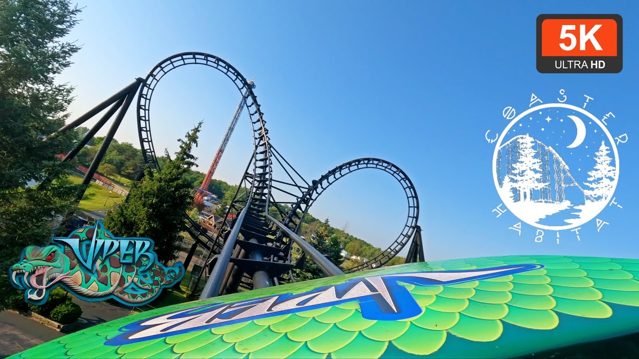 Viper Front Row Onride Pov 5K UHD 60FPS | 5 Inversion Arrow Coaster | Six Flags Darien Lake New York