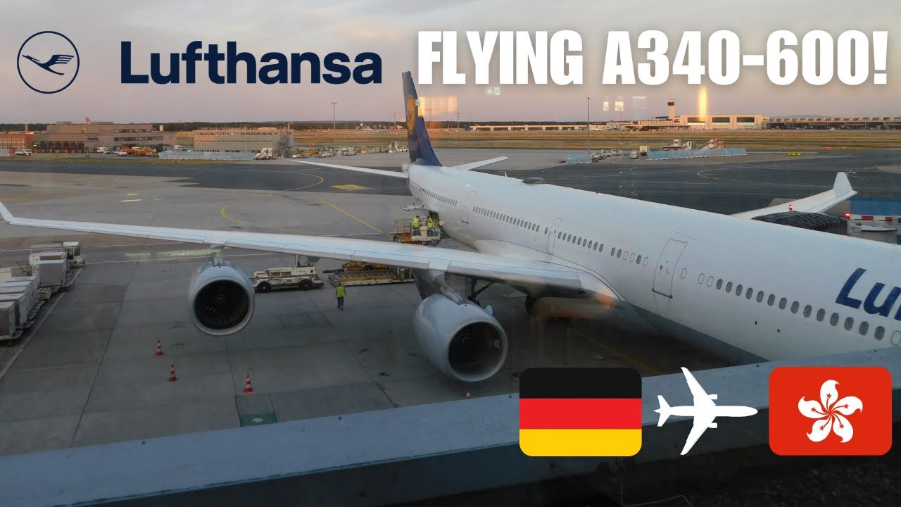 FLYING RARE A340-600! Lufthansa Airbus A340-600 evening take off from Frankfurt