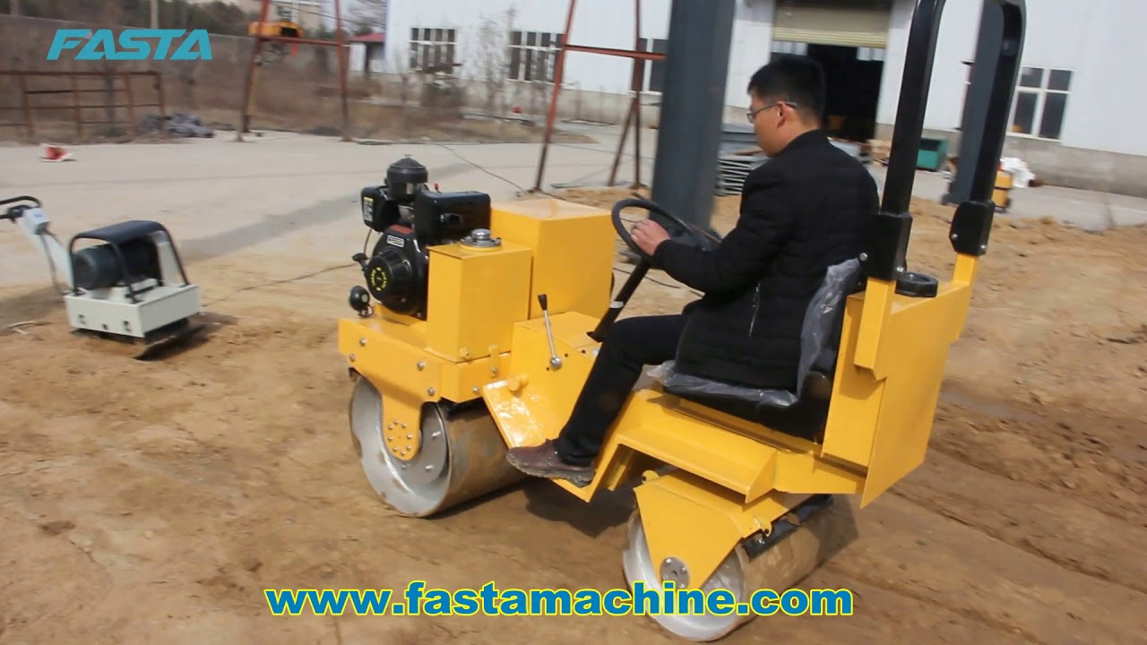 Fasta FVR850D ride on vibratory road roller compactor operating video