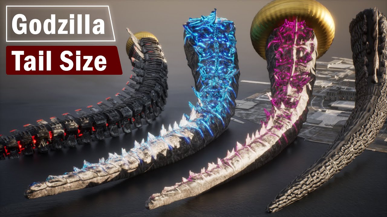 Godzilla Tail Size Comparison in 3D | Godzilla Tail Evolution from Smallest to Largest!