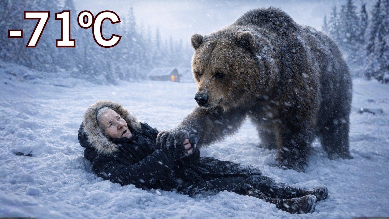 Frio extremo na Sibéria (−71°C)… Um urso selvagem encontra uma senhora ainda respirando