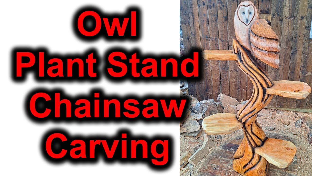 Owl Plant Stand Chainsaw Carving