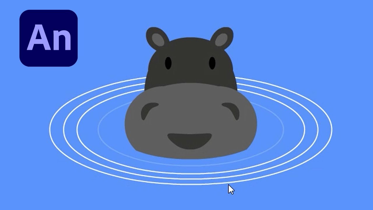 Adobe Animate #16: Draw and Animate A Hippo in Water - Eye Blink and Water Waves