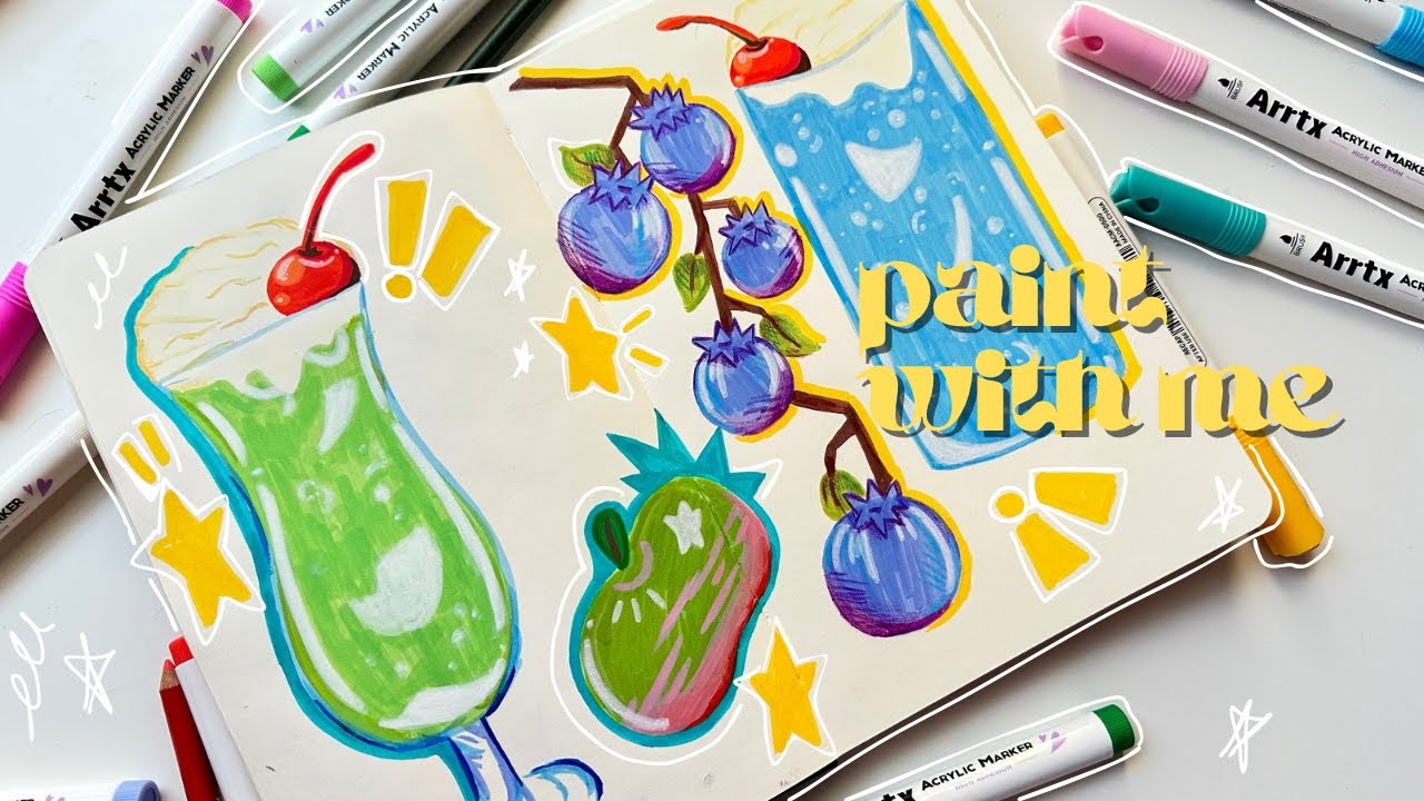 paint with me, acrylic markers + food illustrations ˚⟡˖ ࣪