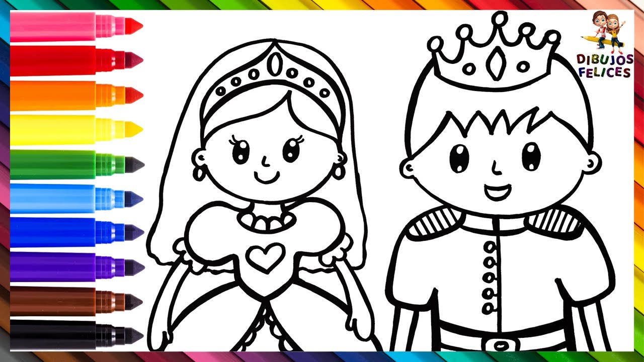 Dibuja y Colorea Una Princesa Y Un Príncipe 👸💗🤴🌈 Dibujos Para Niños