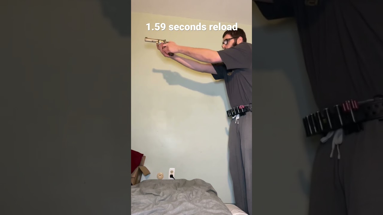 1.59 second revolver reload. #speed #revolver #fyp  #pistol  #gun #fast #fun #reload