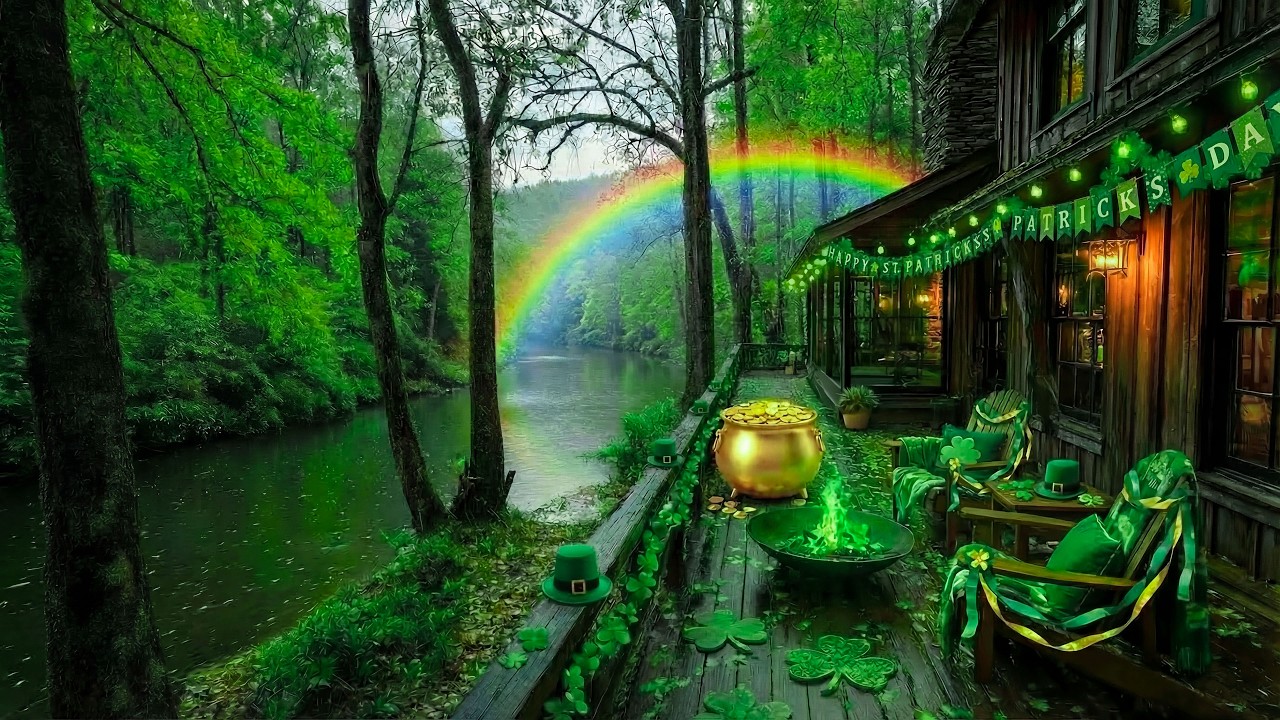 Счастливого Дня Святого Патрика, домик! 🍀 Тихое место отдыха на берегу реки с клевером и горшочком