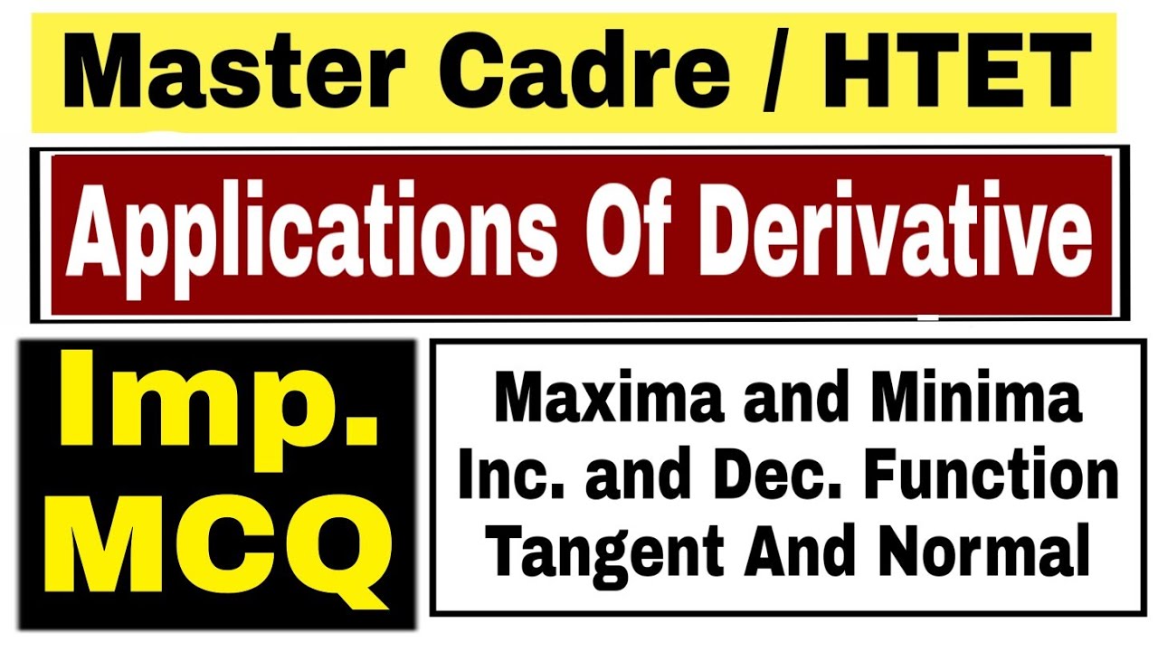 Application Of Derivative - Most Important MCQ || For Master Cadre Maths 2020 || For HTET Maths 2020