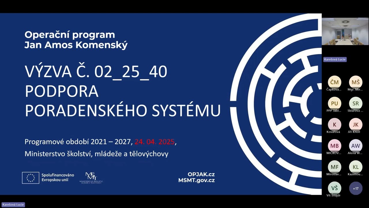 Záznam z distančního semináře pro žadatele výzvy Podpora poradenského systému