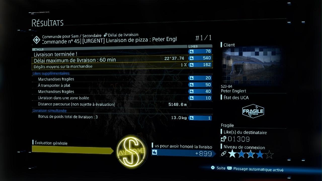 DEATH STRANDING DIRECTOR'S CUT mission 45 livraison de pizza 23min