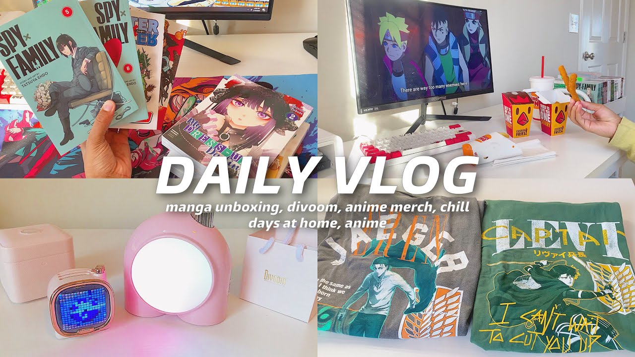 daily vlog: manga unboxing, divoom, anime merch, chill days at home, anime !