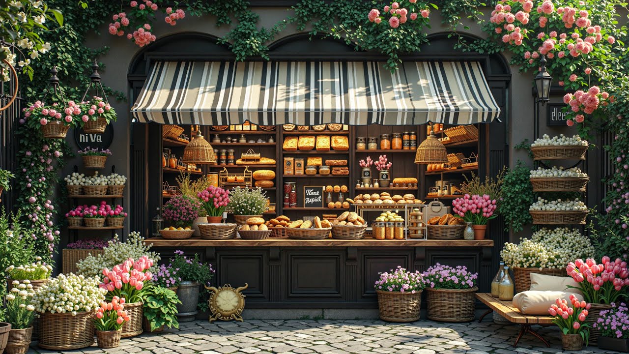 Flower Street Café Jazz 🌷 European Coffee Shop Ambience, Morning Jazz for Calm & Positive Energy