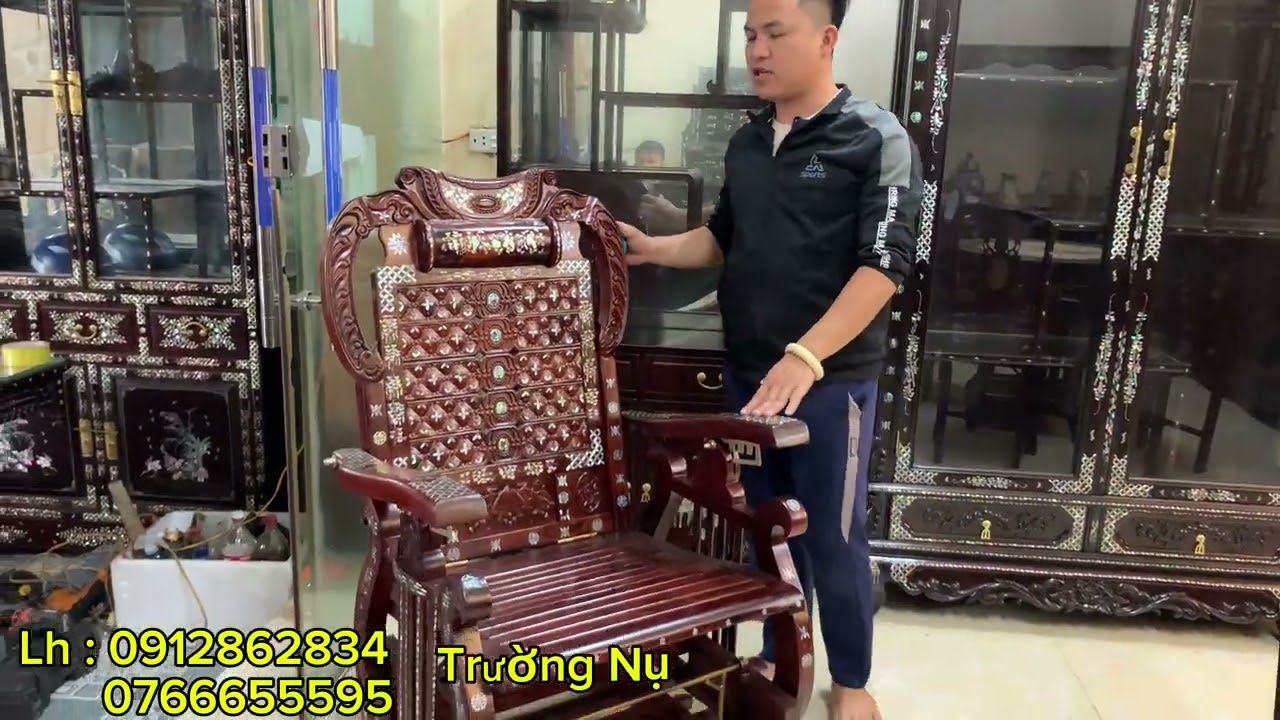 ghế thư giãn cẩm lai , bàn trà khảm ốc , tủ bầy đồ , kệ tivi.