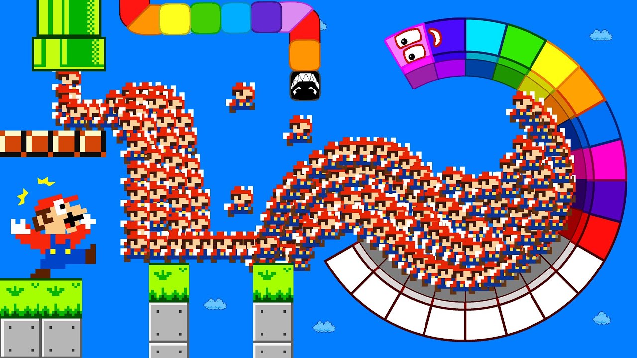 Number Snake vs 1,000,000 Tiny Mario in Maze Mayhem Calamity