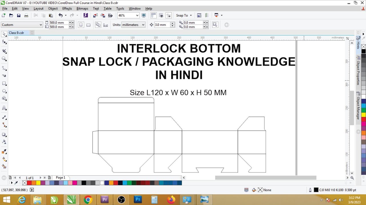 How to Make the Dieline of the INTERLOCK Bottom , Snap lock Bottom Box  CORELDRAW In hindi tutorial