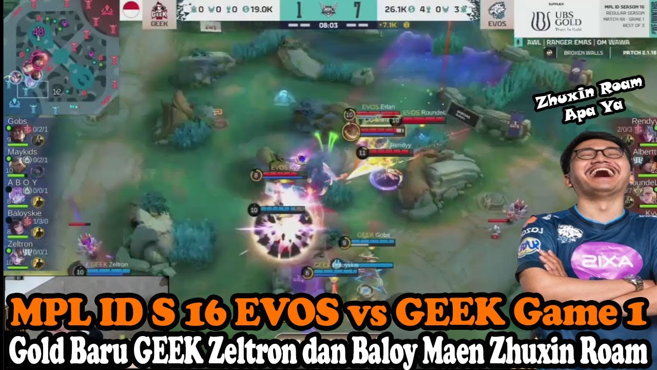 Gold Baru GEEK Zeltron dan Baloy Maen Zhuxin Roam | MPL ID S 16 EVOS vs GEEK Game 1