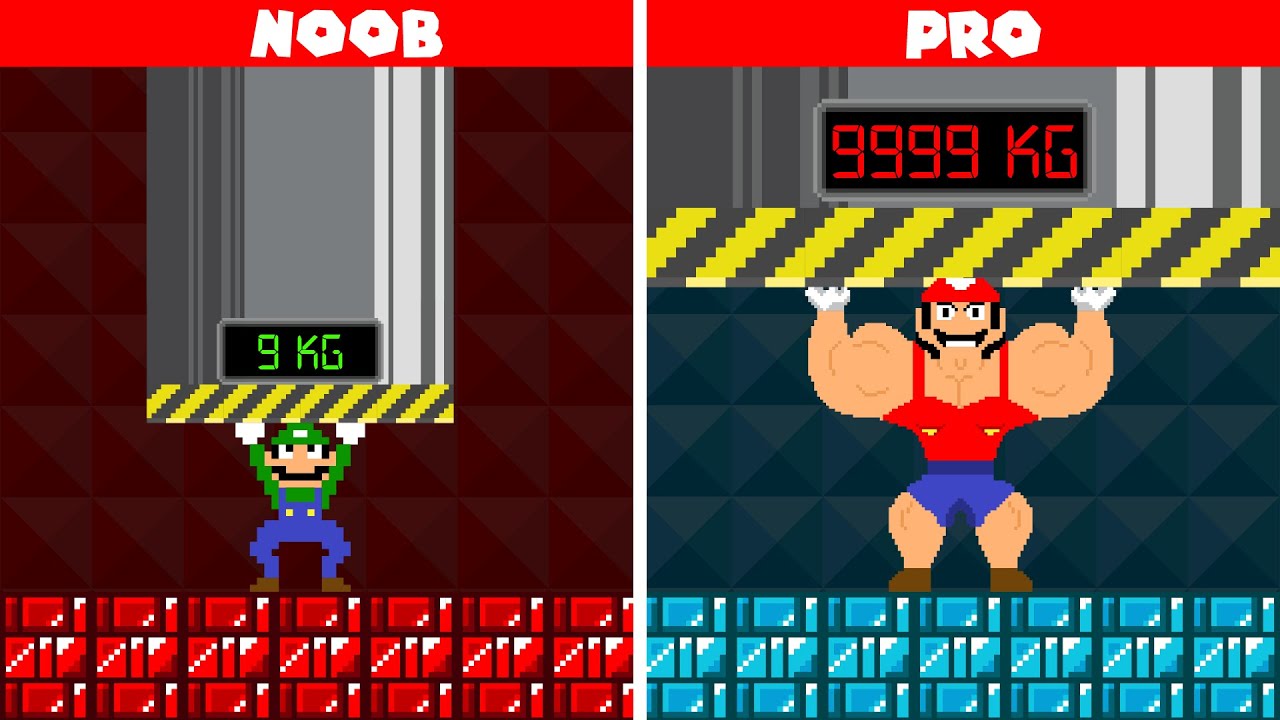 Super Mario Bros., NOOB vs PRO: Muscle Challenge – Luigi vs Mario!