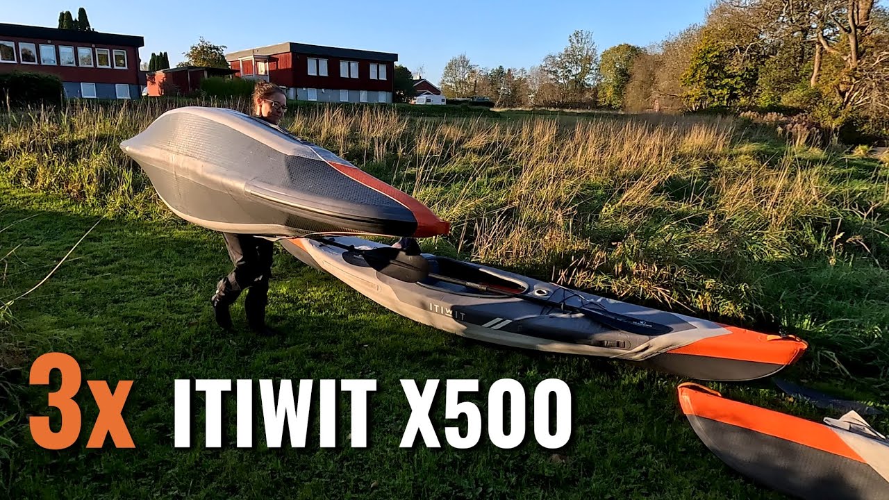 Backyard river paddling!  3 Itiwit X500 kayaks & first test of her new Decathlon kayak!