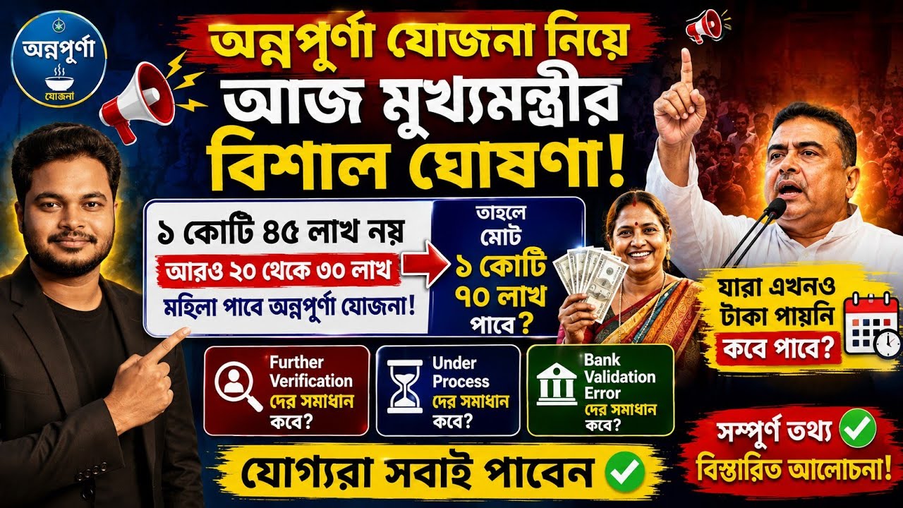 অন্নপূর্ণা যোজনা নিয়ে মুখ্যমন্ত্রীর বিশাল ঘোষণা: Further Verification:Annapurna Bhandar status claim