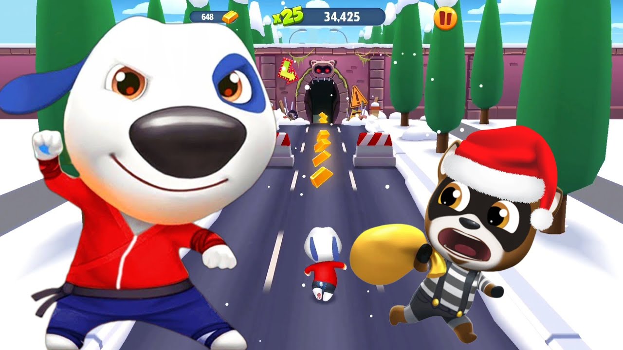 Talking Tom Gold Run. Hank vs Raccoon Christmas Cave. Full Screen Gameplay Walkthrough