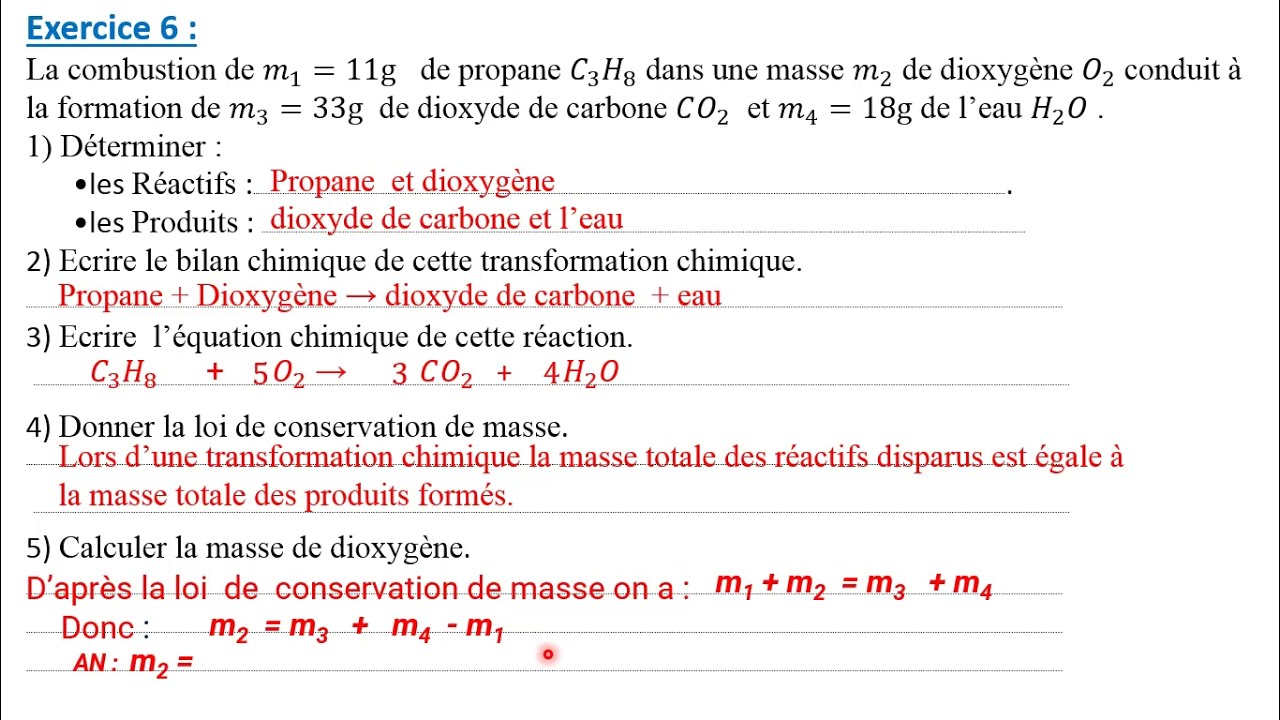 série d'exercices n°3 (les combustions,réactions chimiques,équations chimiques):physique chimie:2AC
