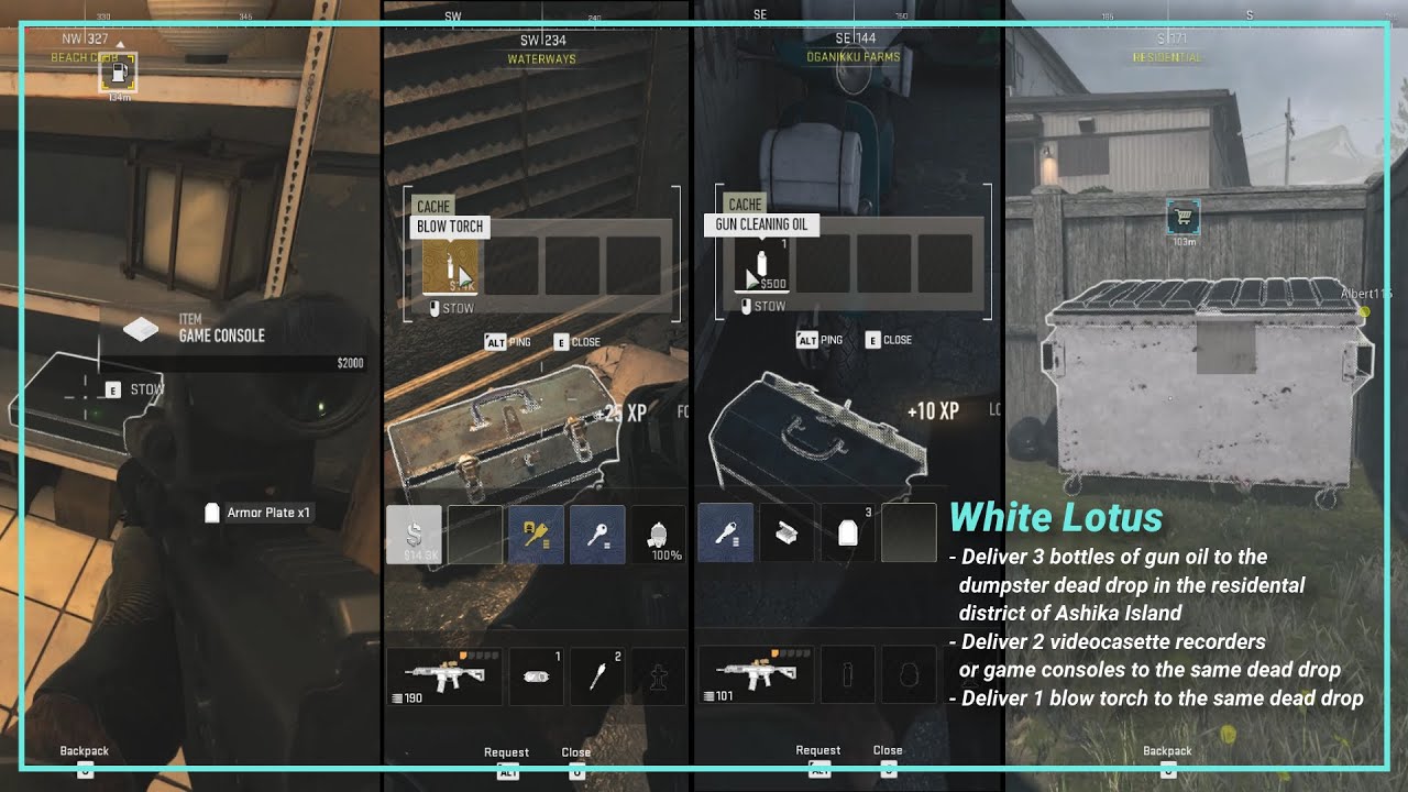 DMZ - Pacific Foothold - Deliver 3 bottles of gun oil - 2 videocasette recorders - 1 blow torch