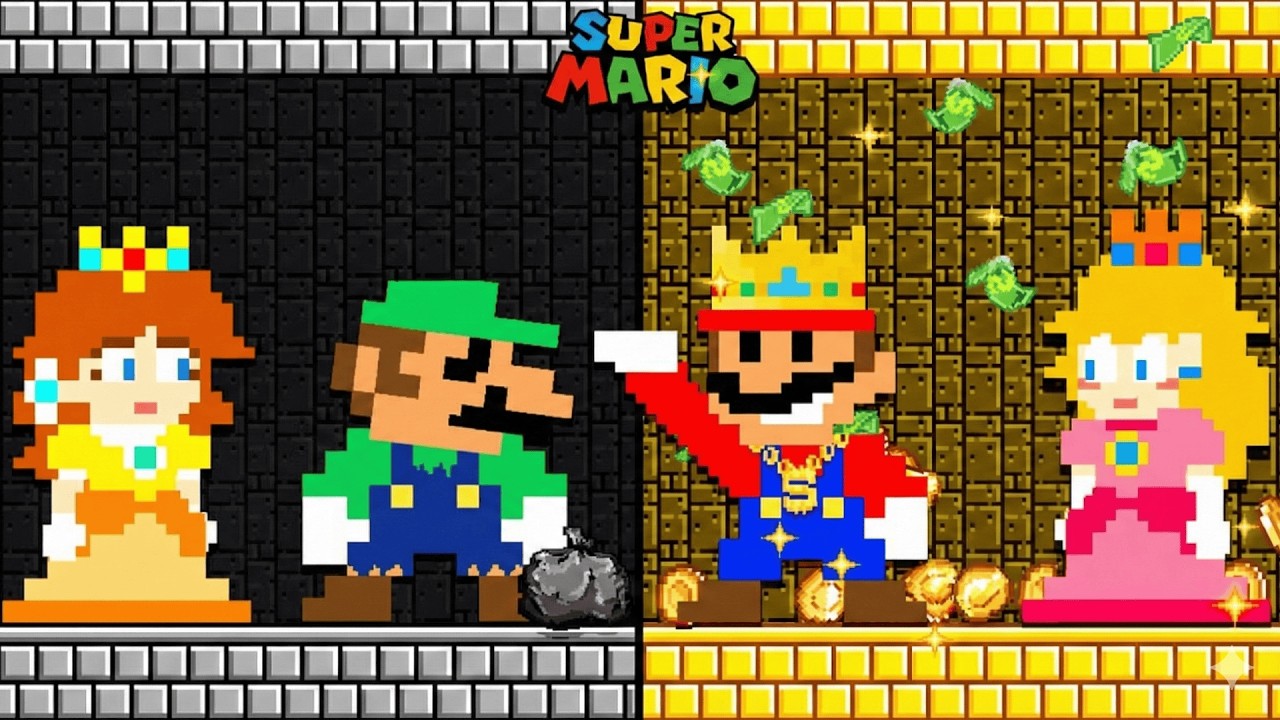 RICH vs POOR Family: Peach & Daisy are Pregnant in Super Mario Bros | Game Animation