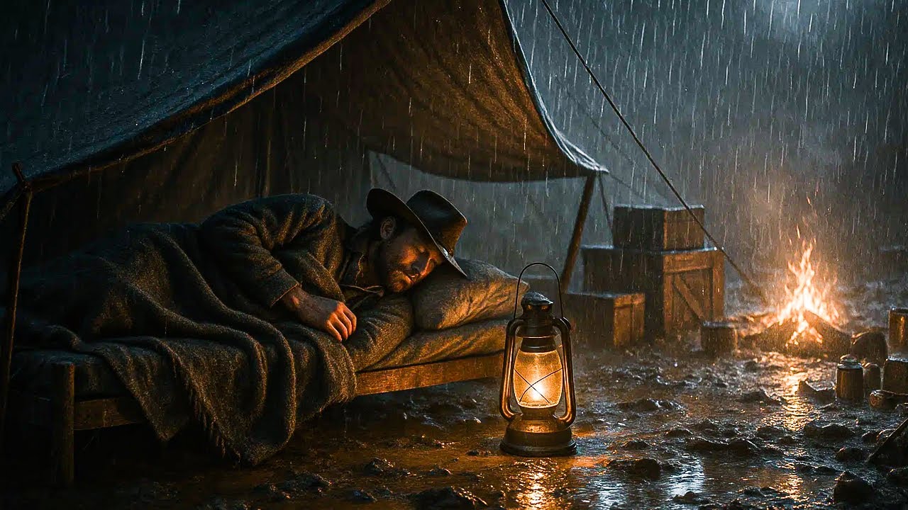 Arthur's Peaceful Sleep in a Cozy Tent Bed During Rainy Thunderstorm Night | RDR2 ASMR