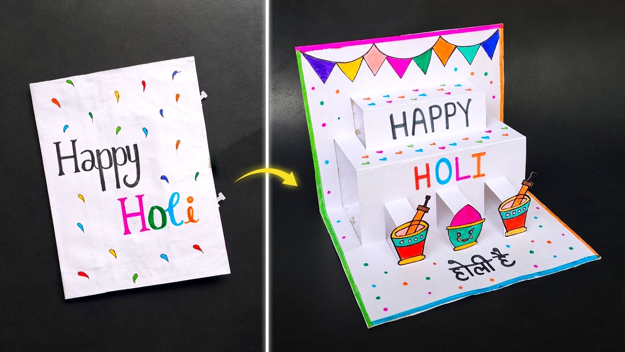 Happy Holi Pop Up Card | Holi Greeting Card | DIY Holi Card | Happy Holi Card