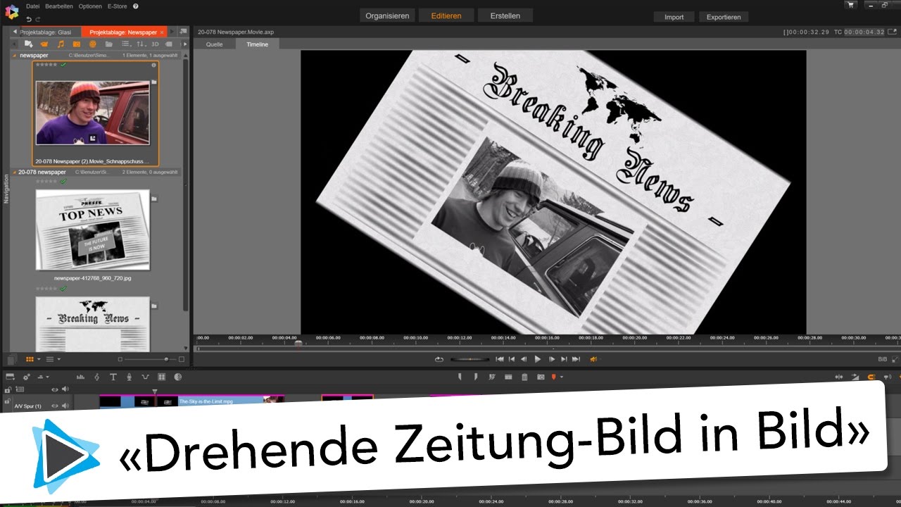 Drehende Zeitung mit Bild in Bild Effekt Pinnacle Studio 20 Video Tutorial Deutsch