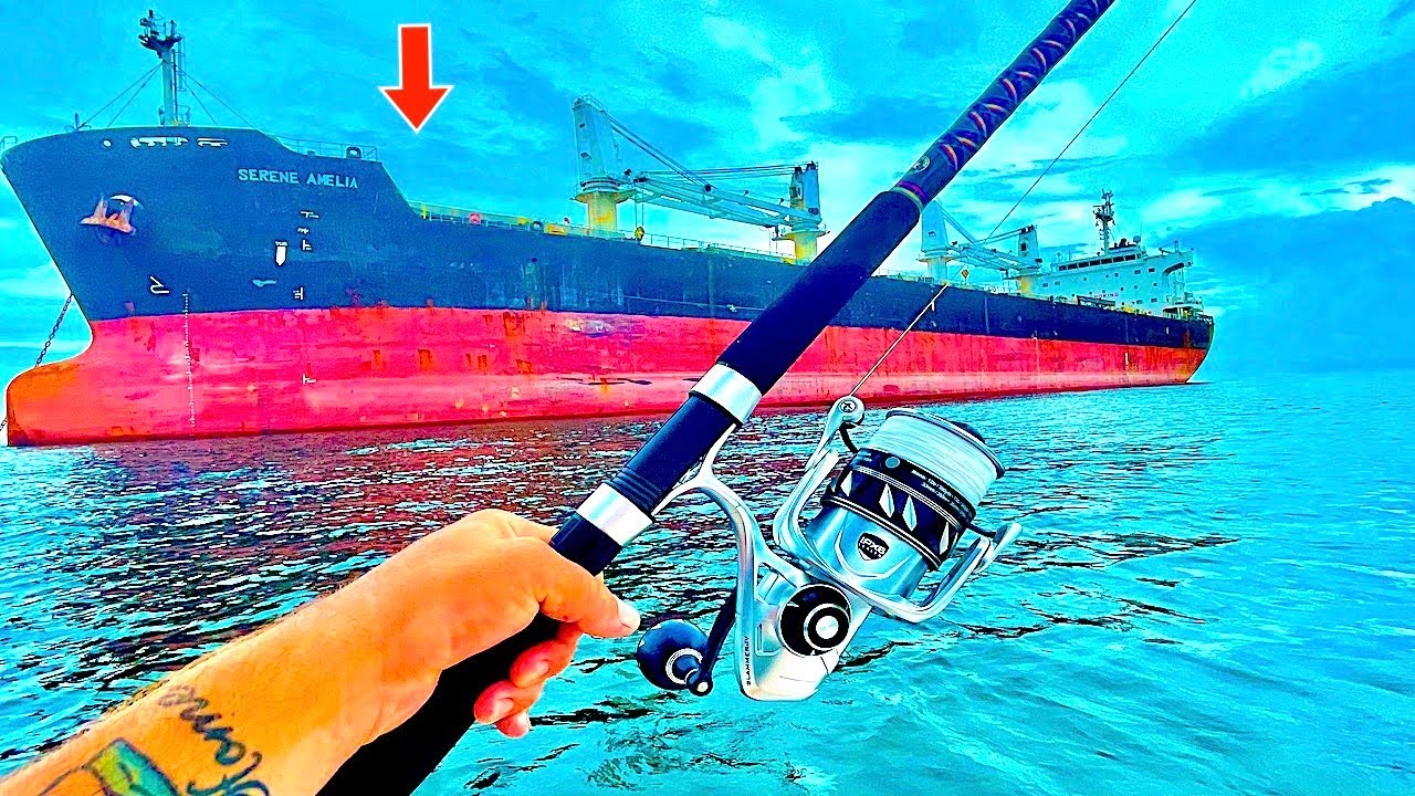 I TOSSED a LIVE! BAITFISH Under This FREIGHTER and Caught THIS! [Catch, Clean, Cook]