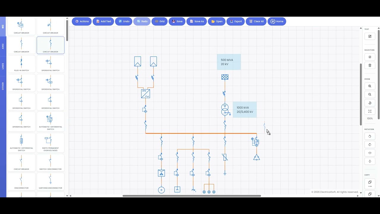 Single-line diagram with drag & drop