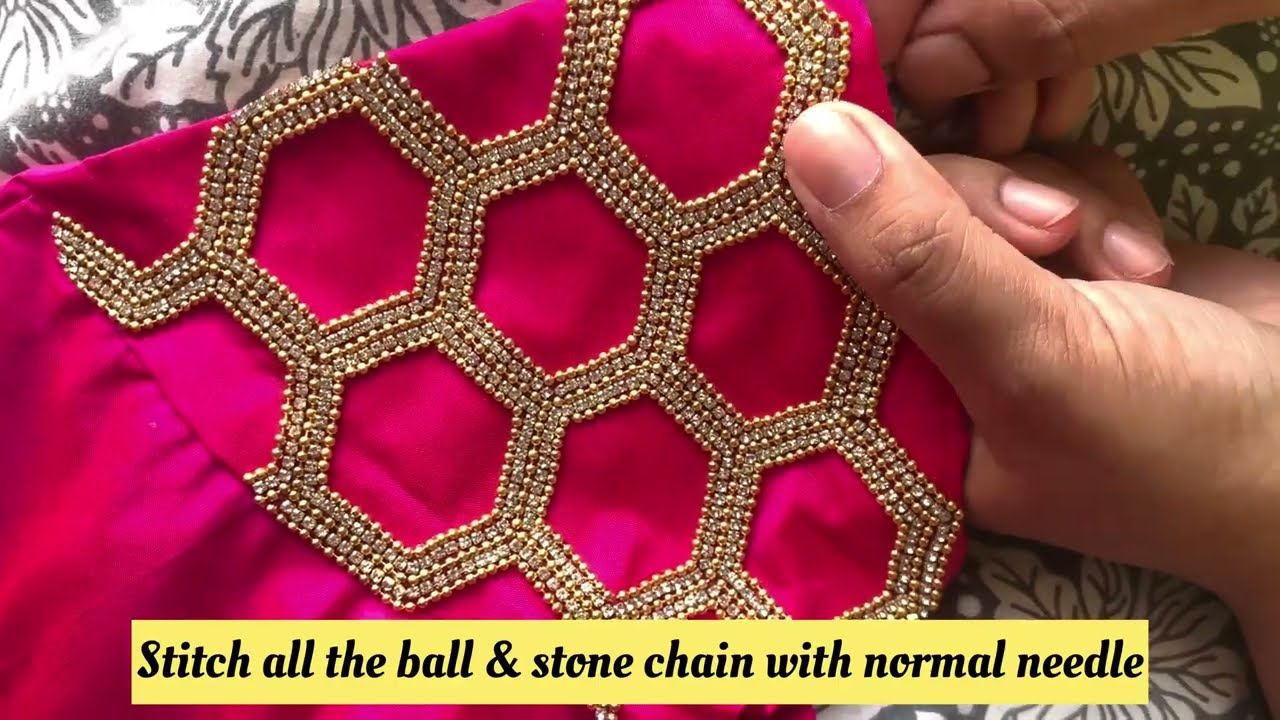 Most beautiful & Heavy pearl & bead work bridal blouse design on stitched blouse with normal needle