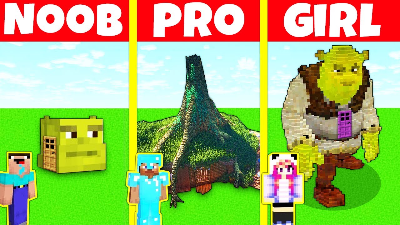 Minecraft Battle: NOOB vs PRO vs GIRL: SHREK HOUSE BUILD CHALLENGE / Minecraft Animation