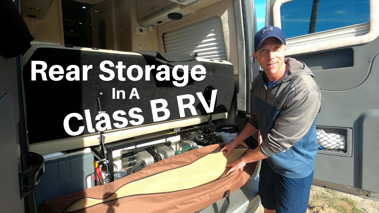 Rear RV Storage in Our Class B RV Airstream | RV Campsite Setup | Full Time RV Living