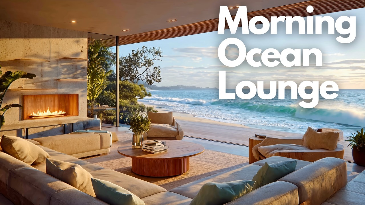 Ocean Waves & Fireplace Ambience | Morning Ocean Lounge