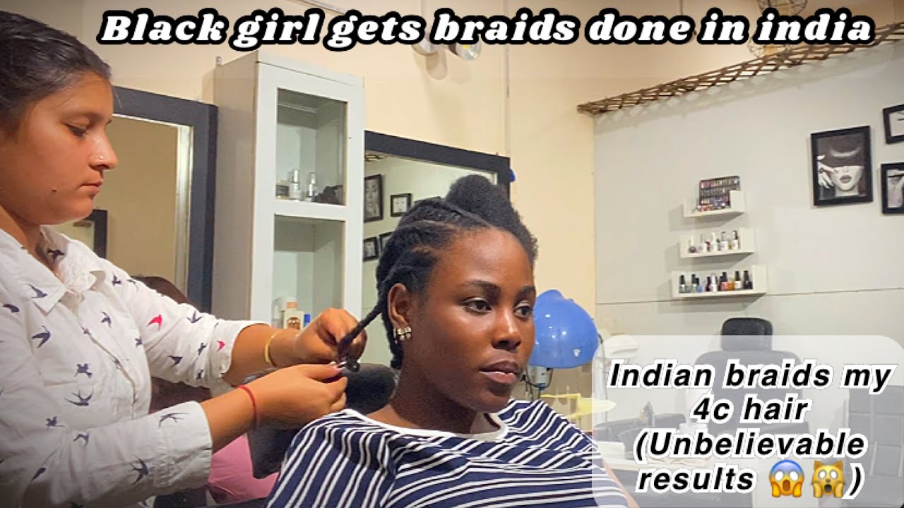 Black girl gets hair done in India || Indian braids my 4c natural hair for the first time 🤯🇮🇳