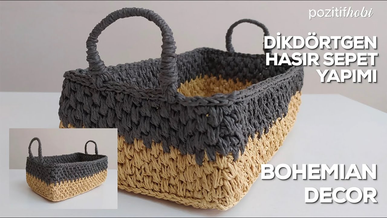 KAĞIT İPTEN KOLAY TABANLI DİKDÖRTGEN HASIR SEPET YAPIMI / EASY BASKET MAKING