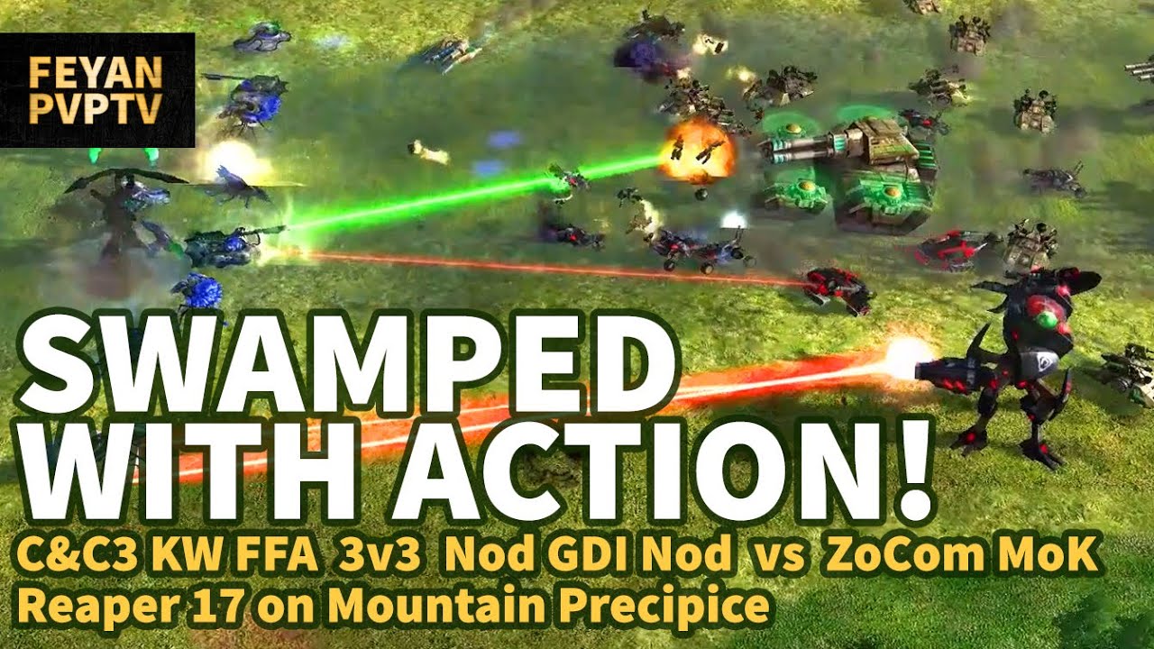 SWAMPED WITH ACTION! 3V3 Nod GDI Nod vs ZoCom MoK Reaper 17 on Swamp Six C&C3 Kane's Wrath